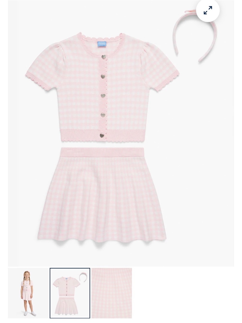 Draper James Pink Gingham Knit Two-Piece Sweater skirt Set. Girls size 6x